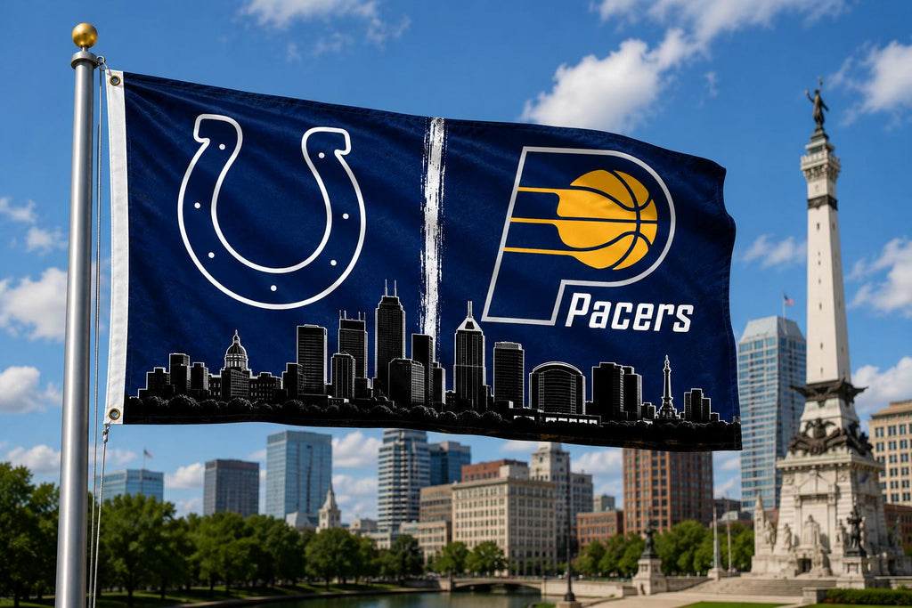 Indianapolis/ Indiana Sports Fans Skyline Flag | Indianapolis Sports Flag | Colts Pacers Banner | Indiana Mancave Decor | Indy Wall Flag