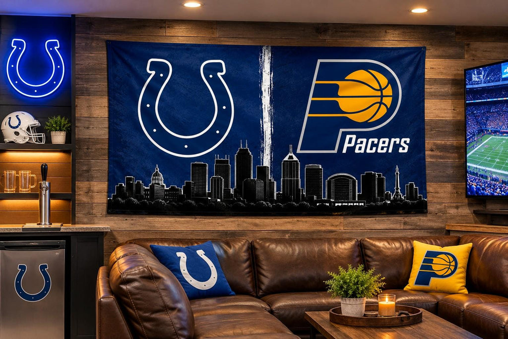 Indianapolis Colts & Indiana Pacers Skyline Flag | Indianapolis Sports Flag | Colts Pacers Banner | Indiana Mancave Decor | Indy Wall Flag
