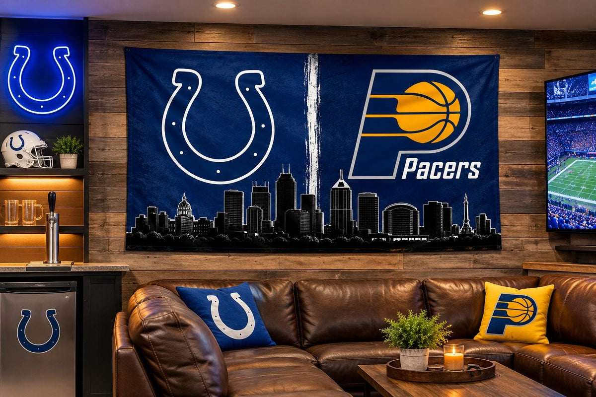 Indianapolis Colts & Indiana Pacers Skyline Flag | Indianapolis Sports Flag | Colts Pacers Banner | Indiana Mancave Decor | Indy Wall Flag