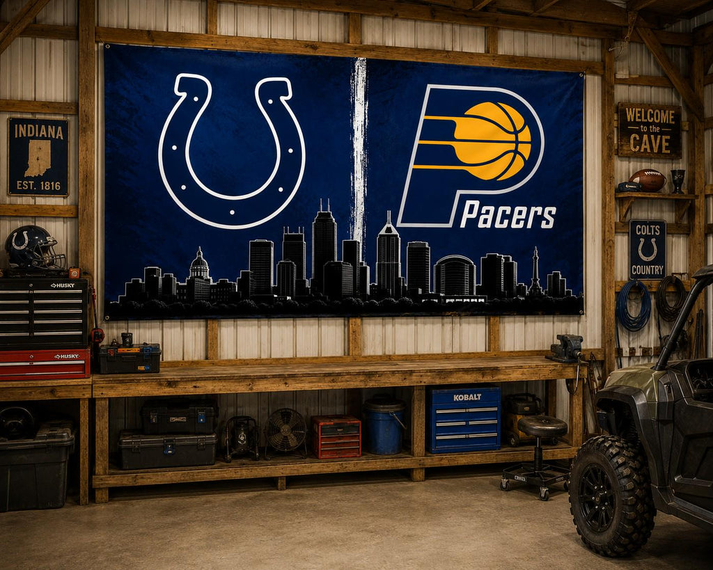 Indianapolis Colts & Indiana Pacers Skyline Flag | Indianapolis Sports Flag | Colts Pacers Banner | Indiana Mancave Decor | Indy Wall Flag
