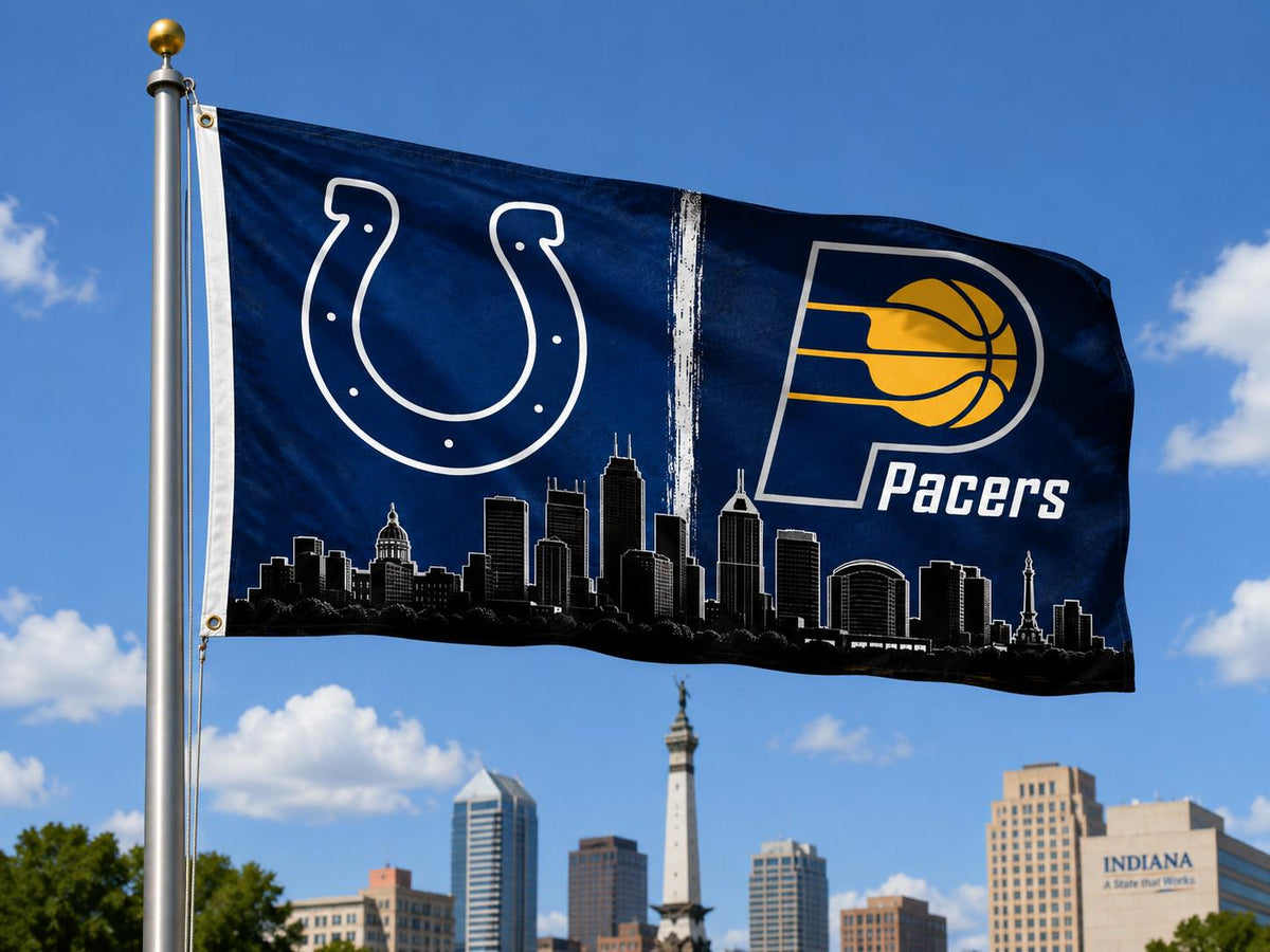 Indianapolis Colts & Indiana Pacers Skyline Flag | Indianapolis Sports Flag | Colts Pacers Banner | Indiana Mancave Decor | Indy Wall Flag