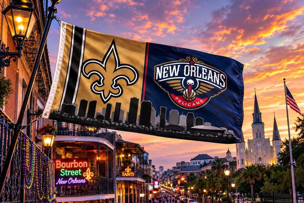New Orleans Saints Pelicans Flag, New Orleans Sports Banner, Saints Wall Decor, Fan Cave Flag, Game Room Decor, Skyline Flag