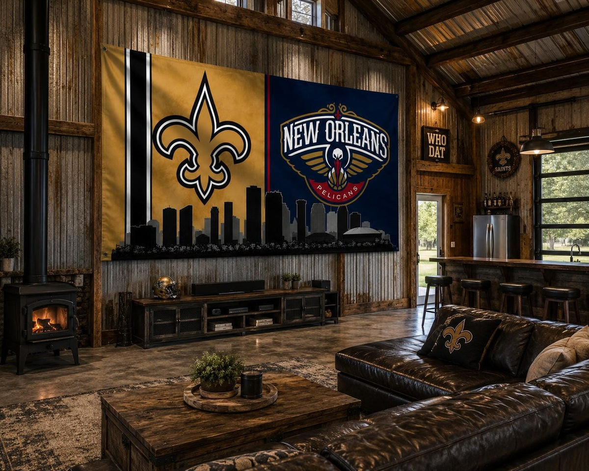 New Orleans Saints Pelicans Flag, New Orleans Sports Banner, Saints Wall Decor, Fan Cave Flag, Game Room Decor, Skyline Flag