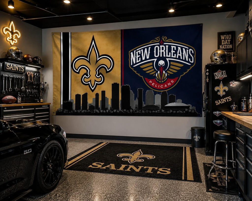 New Orleans Saints Pelicans Flag, New Orleans Sports Banner, Saints Wall Decor, Fan Cave Flag, Game Room Decor, Skyline Flag