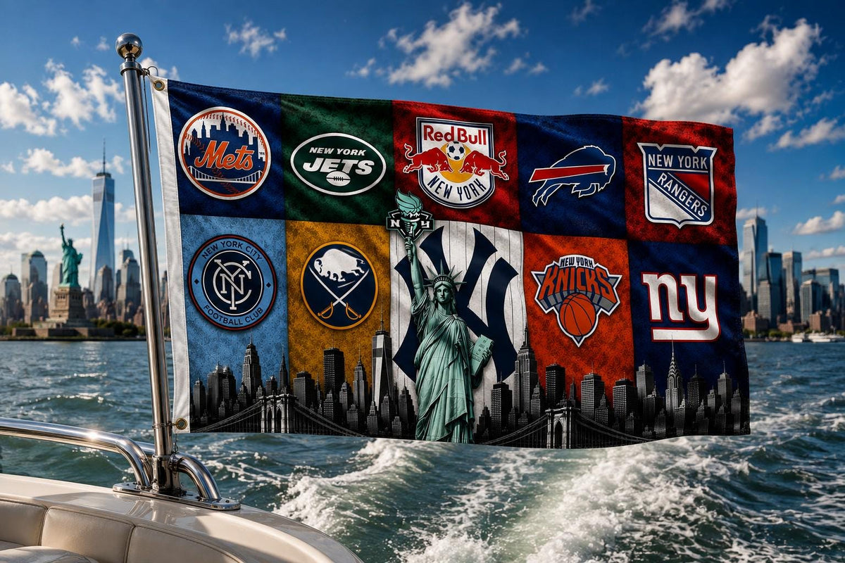 New York Sports Flag | NYC Skyline Flag | New York Fan Cave Decor | NY Sports Wall Flag | Mancave Flag | Gift for New York Fans