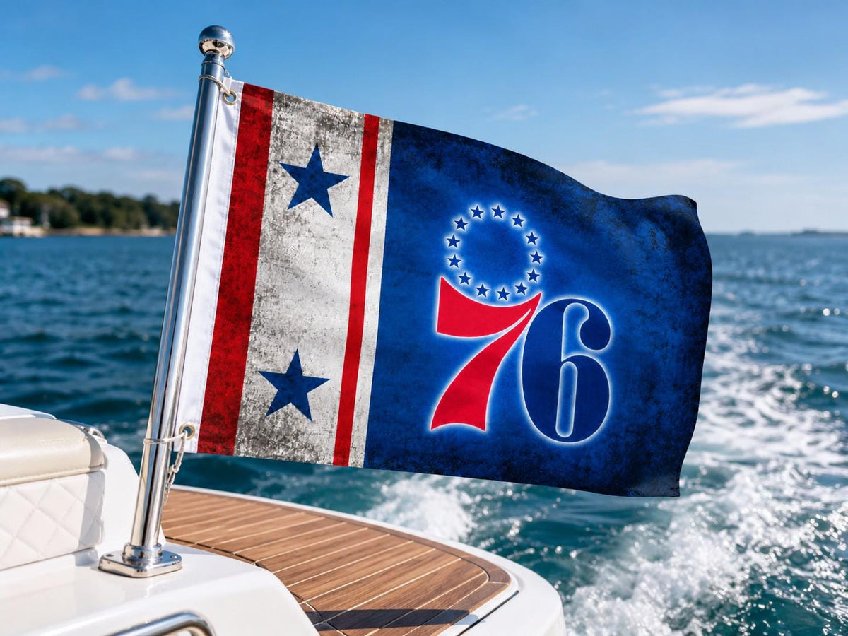 Philadelphia 76ers Flag, Patriotic Philly Basketball Mancave Decor, Boat Flag, Golf Cart Flag, Garden Flag, Large Banner