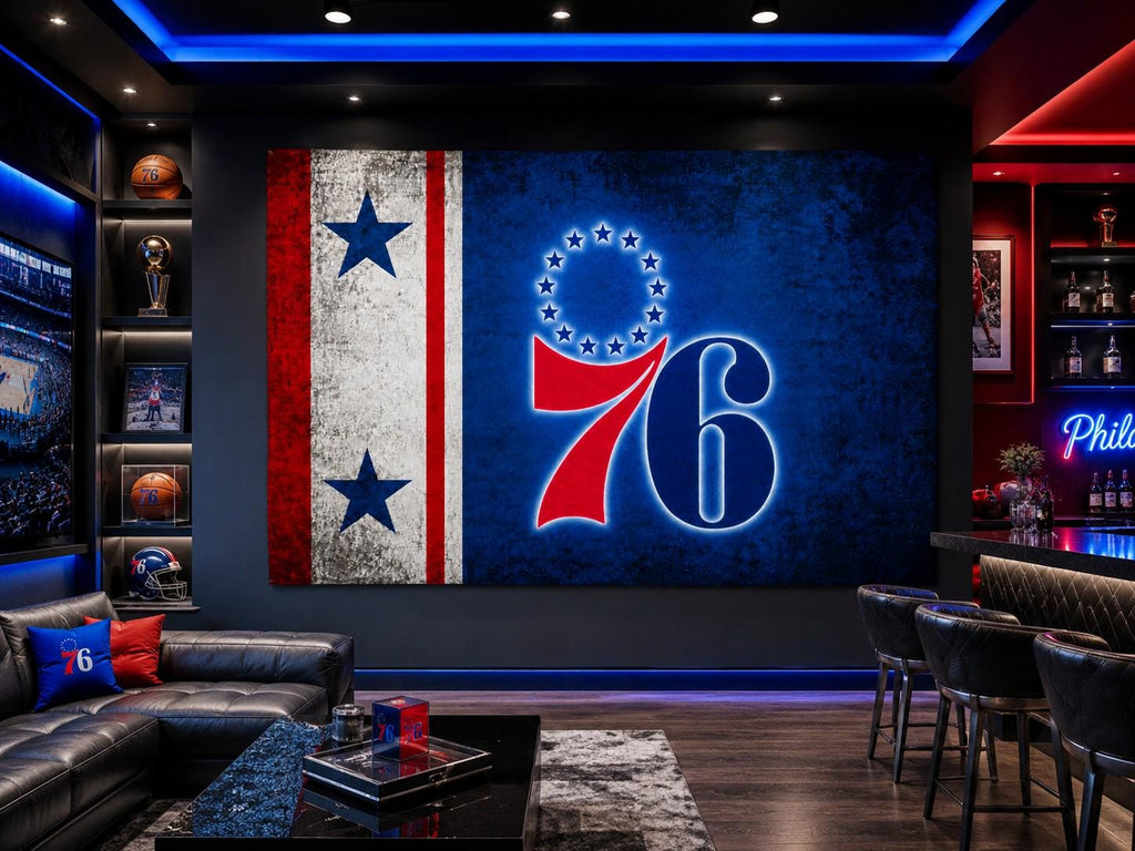 Philadelphia 76ers Flag, Patriotic Philly Basketball Mancave Decor, Boat Flag, Golf Cart Flag, Garden Flag, Large Banner