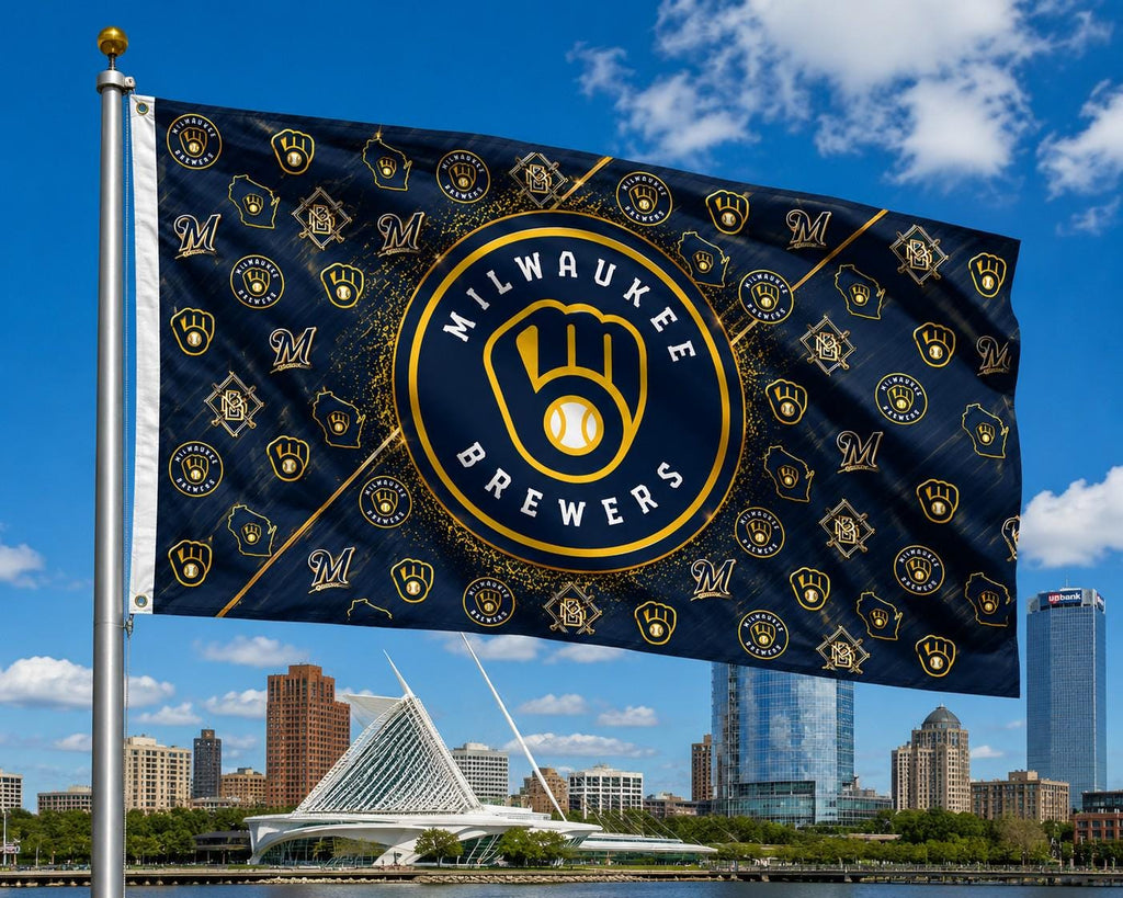 Milwaukee Brewers Flag, Brew Crew Baseball Flag, Milwaukee Mancave Decor, Wisconsin Sports Flag, Garage Wall Banner, Baseball Gift