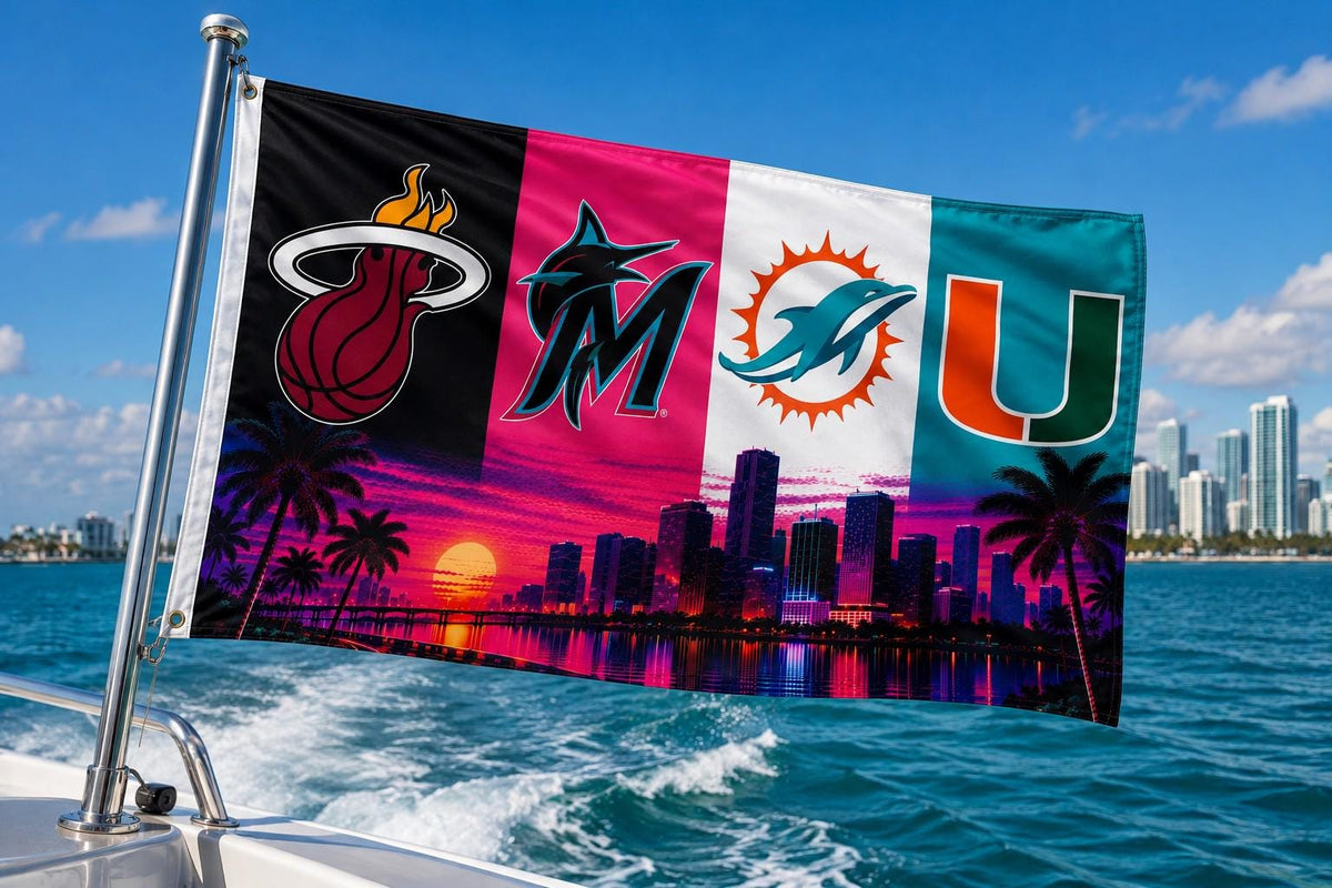 Miami Sports Teams Flag – Dolphins Heat Panthers Marlins Inter Miami Wall Banner | Miami Man Cave Decor