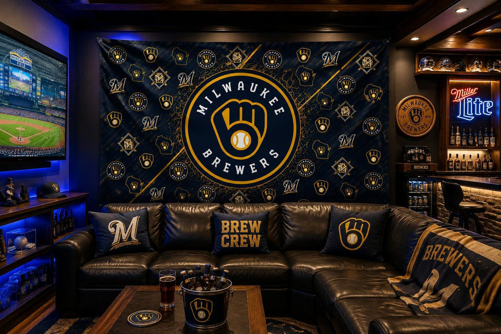 Milwaukee Brewers Flag, Brew Crew Baseball Flag, Milwaukee Mancave Decor, Wisconsin Sports Flag, Garage Wall Banner, Baseball Gift