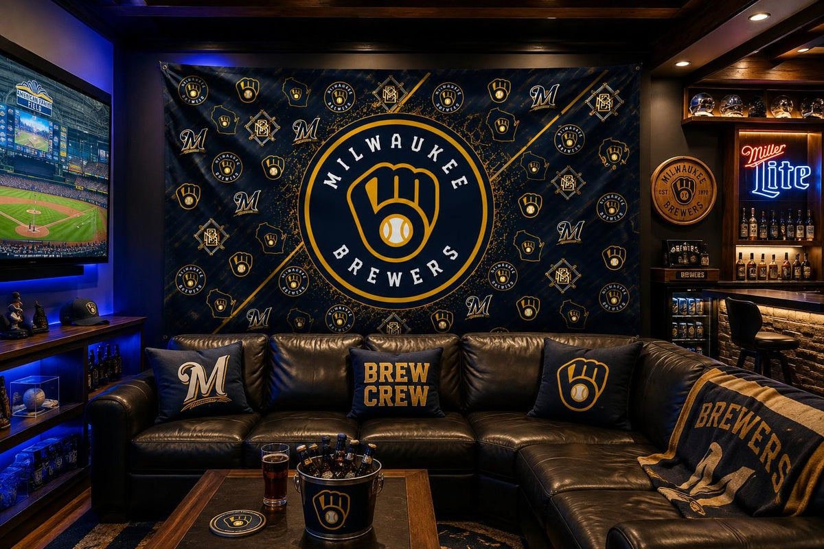 Milwaukee Brewers Flag, Brew Crew Baseball Flag, Milwaukee Mancave Decor, Wisconsin Sports Flag, Garage Wall Banner, Baseball Gift