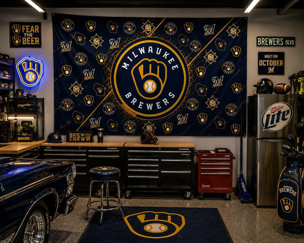 Milwaukee Brewers Flag, Brew Crew Baseball Flag, Milwaukee Mancave Decor, Wisconsin Sports Flag, Garage Wall Banner, Baseball Gift