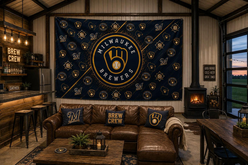 Milwaukee Brewers Flag, Brew Crew Baseball Flag, Milwaukee Mancave Decor, Wisconsin Sports Flag, Garage Wall Banner, Baseball Gift
