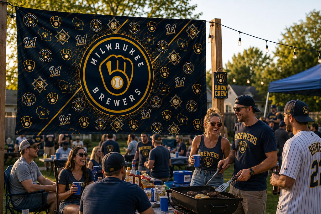 Milwaukee Brewers Flag, Brew Crew Baseball Flag, Milwaukee Mancave Decor, Wisconsin Sports Flag, Garage Wall Banner, Baseball Gift