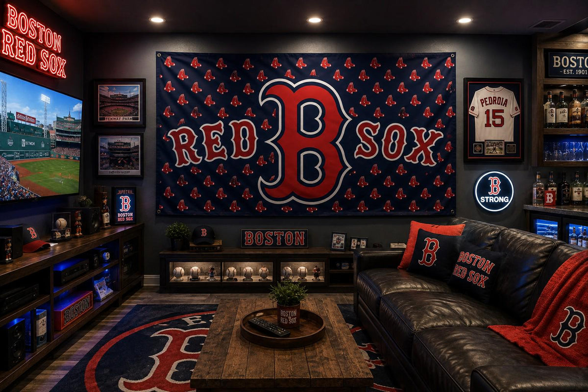 Boston Red Sox Flag, Boston Baseball Flag, Red Sox Mancave Decor, Boston Sports Banner, Garage Bar Wall Decor, Baseball Fan Gift