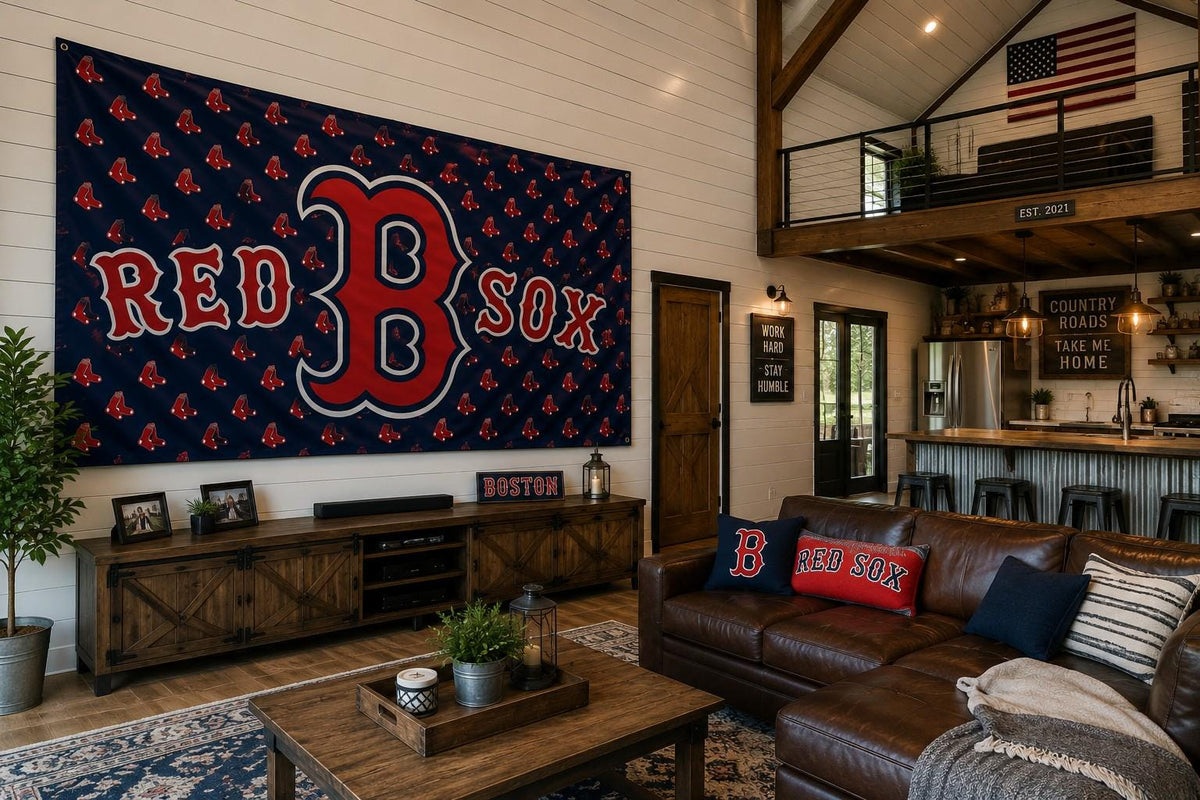 Boston Red Sox Flag, Boston Baseball Flag, Red Sox Mancave Decor, Boston Sports Banner, Garage Bar Wall Decor, Baseball Fan Gift