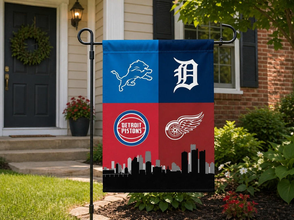 Detroit four-team 18 by 12 inch garden flag with pole sleeve