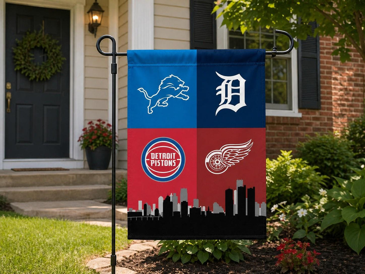 Detroit four-team 18 by 12 inch garden flag with pole sleeve