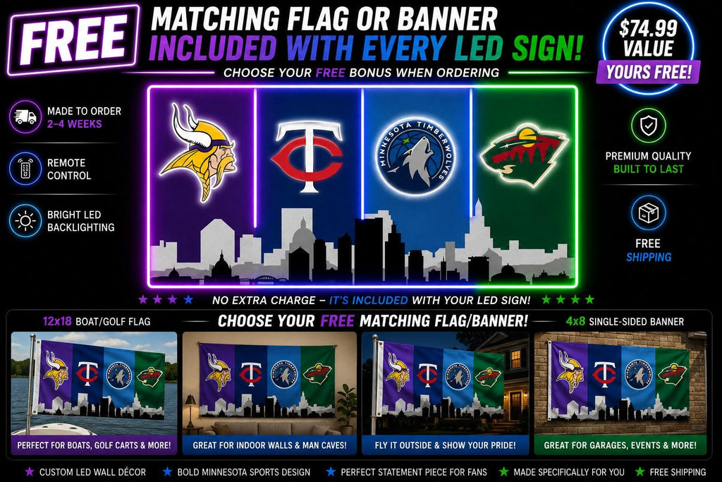 Minnesota Sports LED Wall Sign | Vikings, Twins, Timberwolves & Wild
