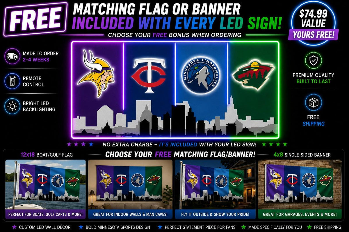 Minnesota Sports LED Wall Sign | Vikings, Twins, Timberwolves & Wild