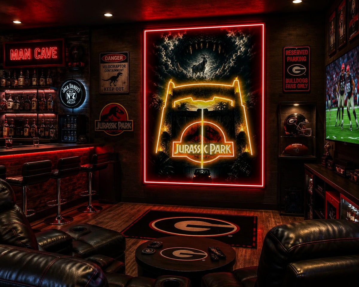 Jurassic Park LED Wall Sign | Dinosaur Home Theater Decor