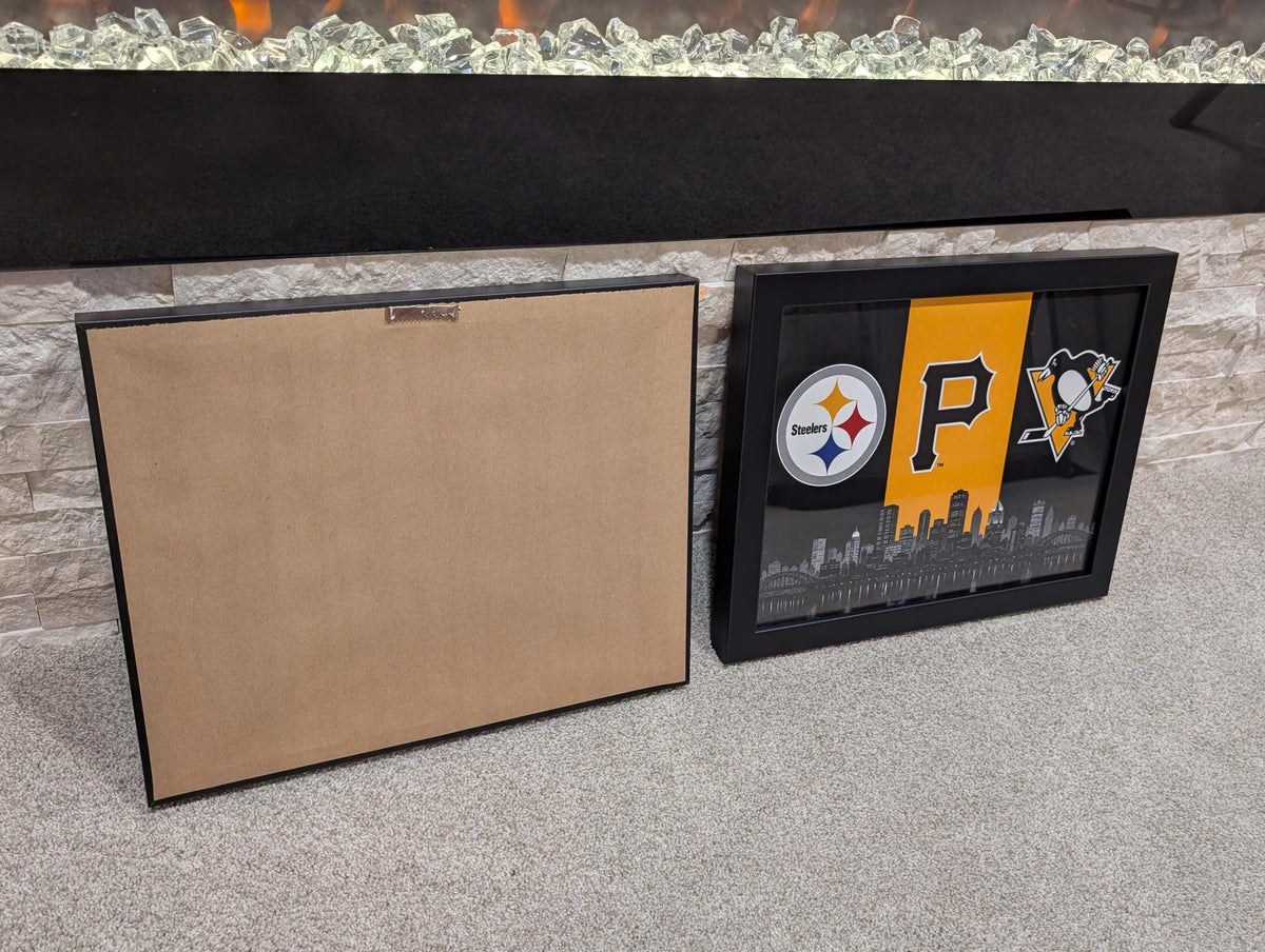 Pittsburgh Sports Banner | Steelers Pirates Penguins Banner | Pittsburgh Skyline Wall Decor | Man Cave Garage Decor Gift