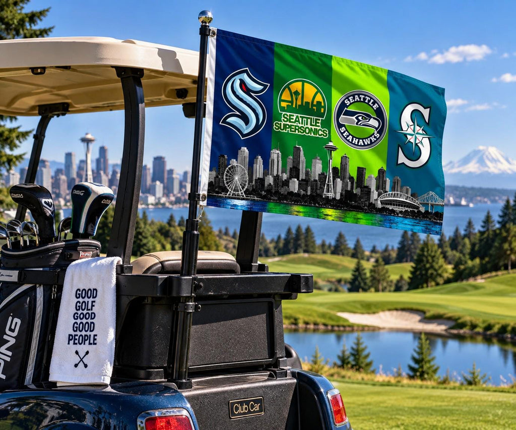 Seattle Sports Flag, Seahawks Mariners Kraken Supersonics Flag, Seattle Skyline Flag, Seattle Man Cave Decor, Seattle Sports Gift
