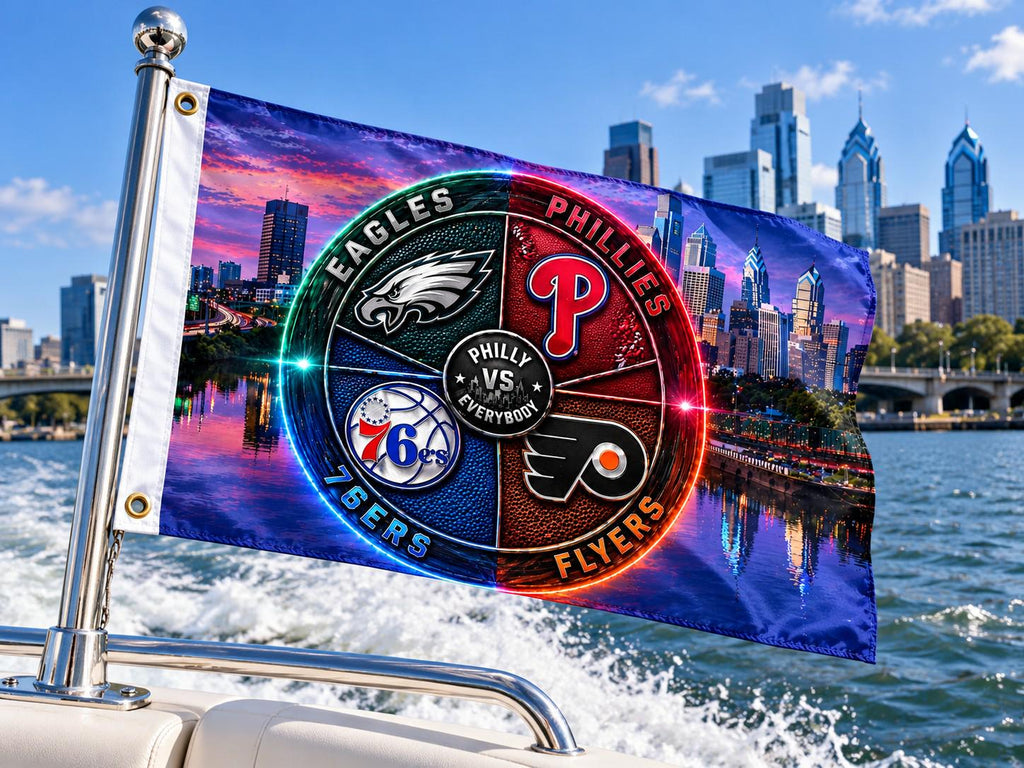 Philadelphia Sports Flag Philly Vs Everybody Eagles Phillies 76ers Flyers Inspired Mancave Tailgate Banner