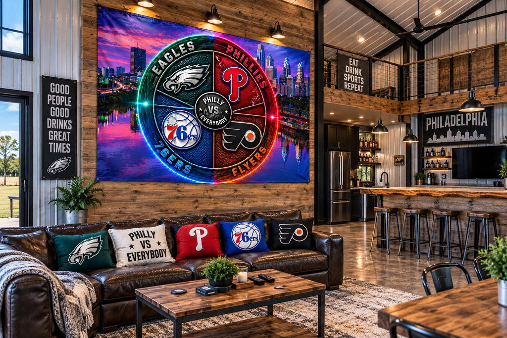 Philadelphia Sports Flag Philly Vs Everybody Eagles Phillies 76ers Flyers Inspired Mancave Tailgate Banner