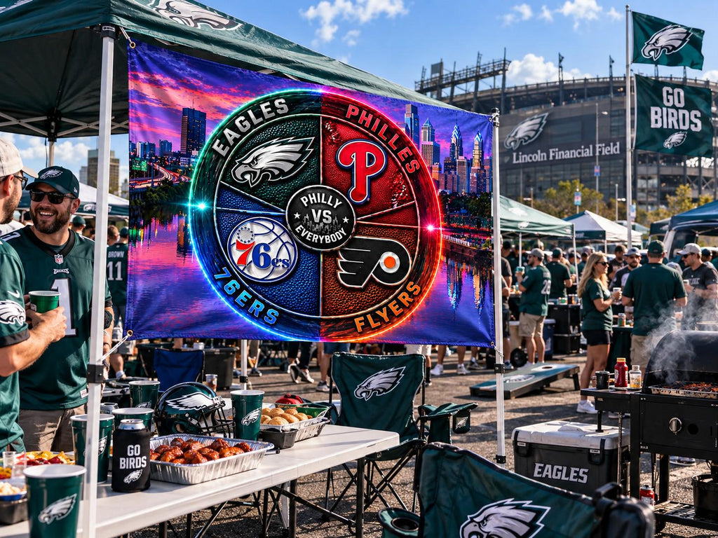 Philadelphia Sports Flag Philly Vs Everybody Eagles Phillies 76ers Flyers Inspired Mancave Tailgate Banner