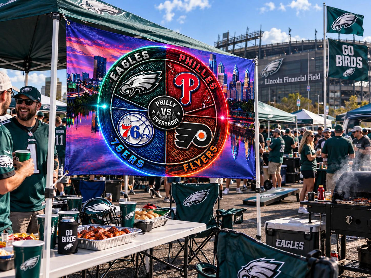 Philadelphia Sports Flag Philly Vs Everybody Eagles Phillies 76ers Flyers Inspired Mancave Tailgate Banner
