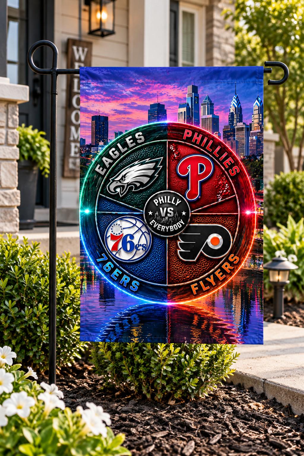 Philadelphia Sports Flag Philly Vs Everybody Eagles Phillies 76ers Flyers Inspired Mancave Tailgate Banner