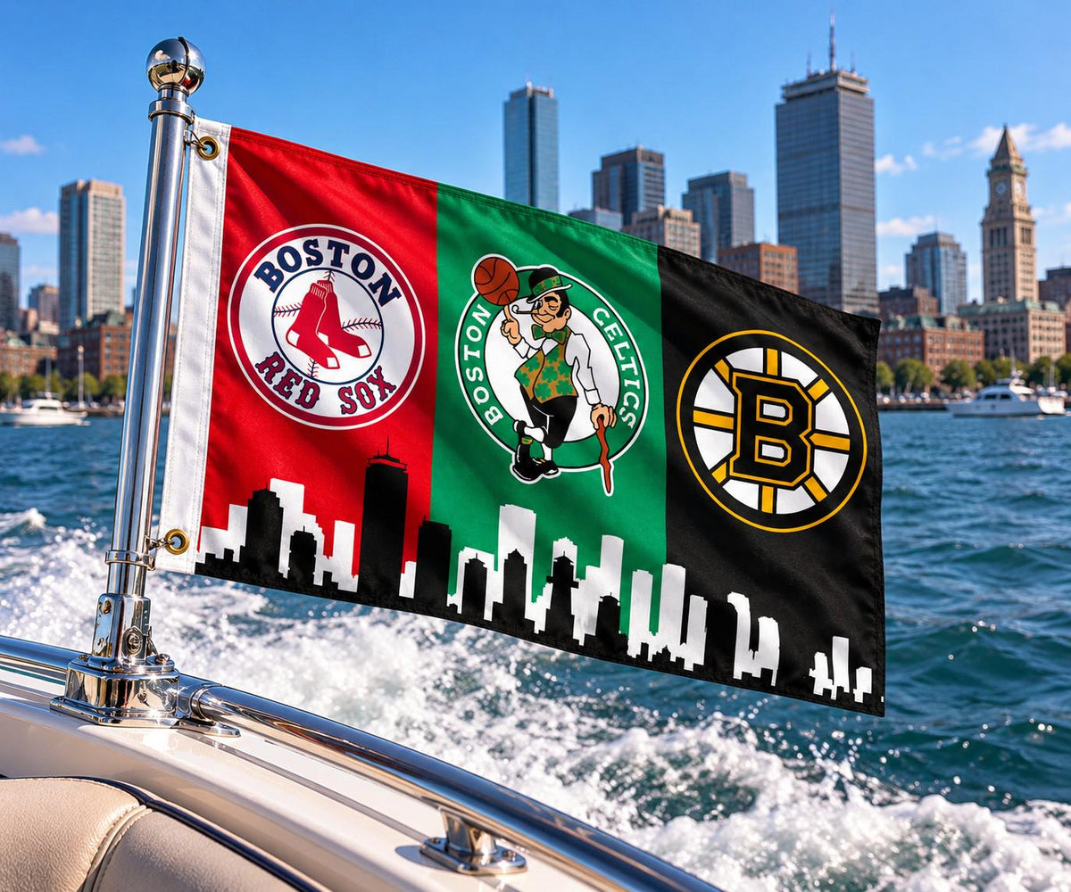Boston Sports Flag, Red Sox Celtics Bruins Flag, Boston Skyline Flag, Boston Mancave Decor, Massachusetts Sports Fan Gift