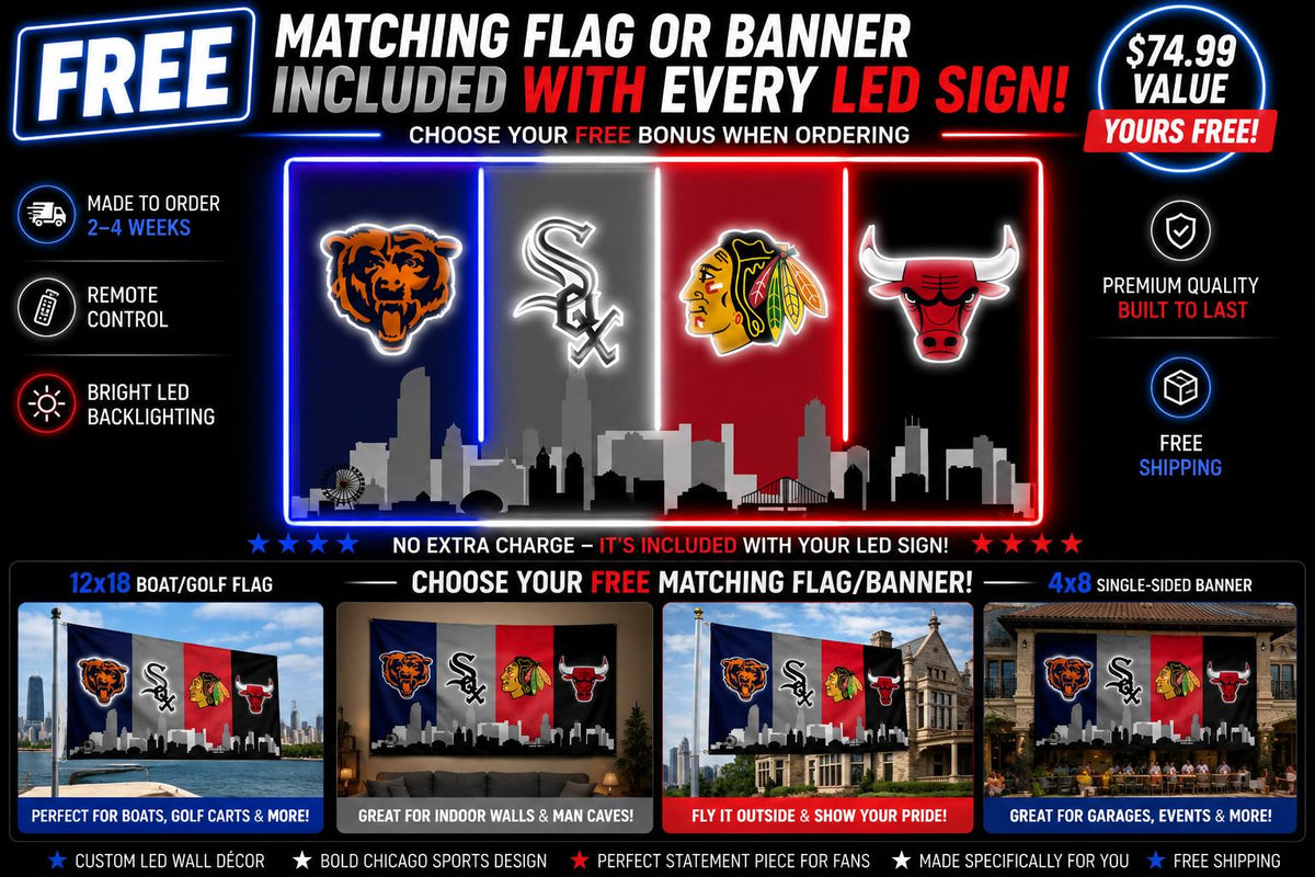 Chicago Sports LED Wall Sign | White Sox, Bears, Bulls & Blackhawks
