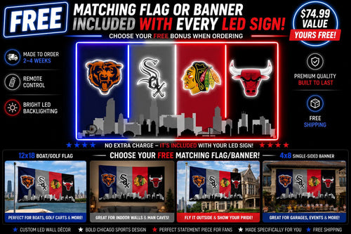 Chicago Sports LED Wall Sign | White Sox, Bears, Bulls & Blackhawks