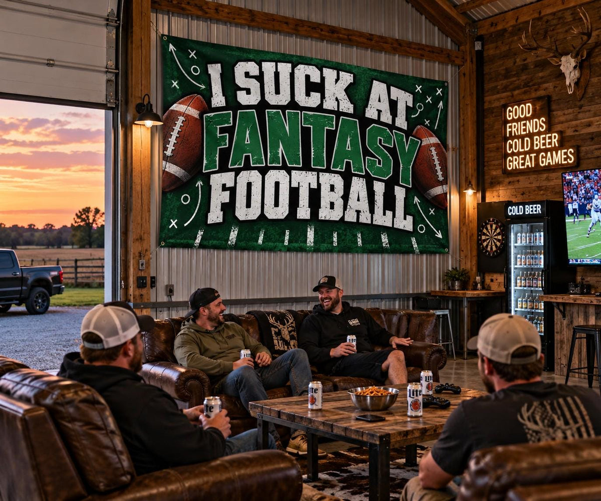 I Suck at Fantasy Football Flag, Fantasy Football Loser Punishment Banner, Funny Draft League Gift, Last Place Trophy, Mancave Decor