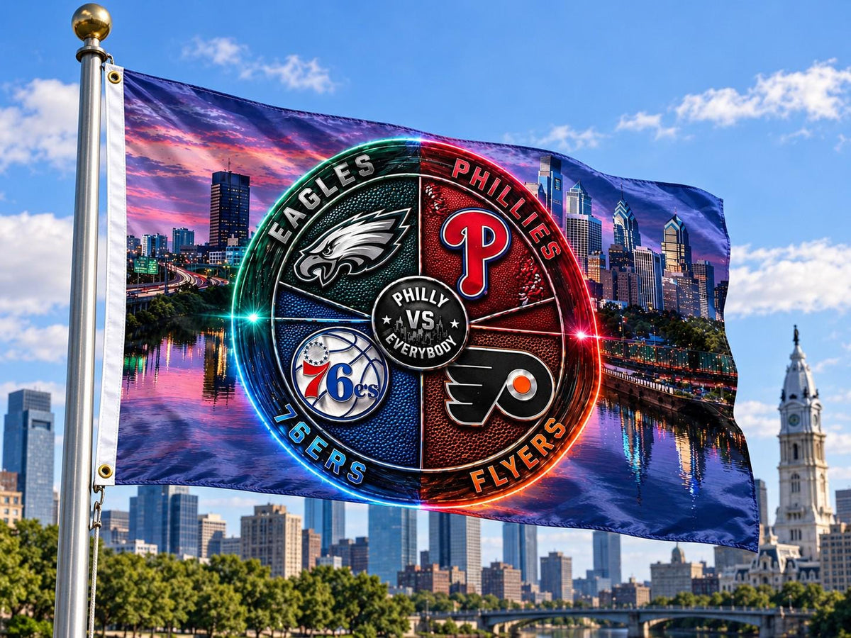 Philadelphia Sports Flag Philly Vs Everybody Eagles Phillies 76ers Flyers Inspired Mancave Tailgate Banner