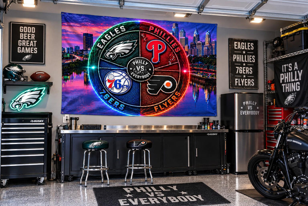 Philadelphia Sports Flag Philly Vs Everybody Eagles Phillies 76ers Flyers Inspired Mancave Tailgate Banner