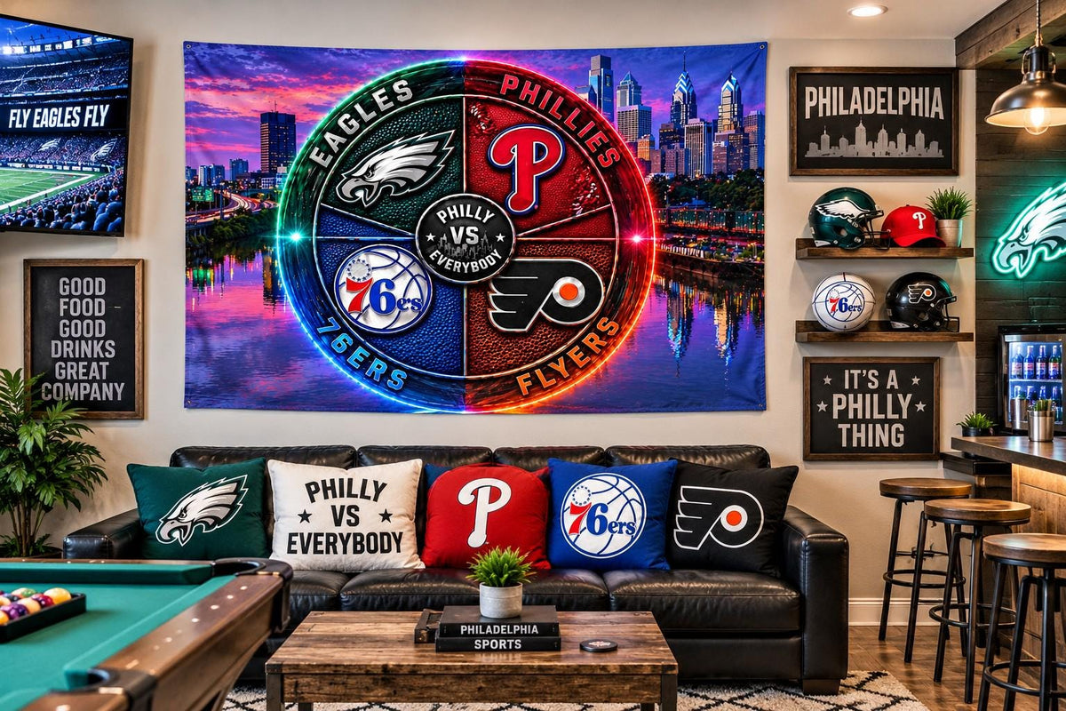 Philadelphia Sports Flag Philly Vs Everybody Eagles Phillies 76ers Flyers Inspired Mancave Tailgate Banner