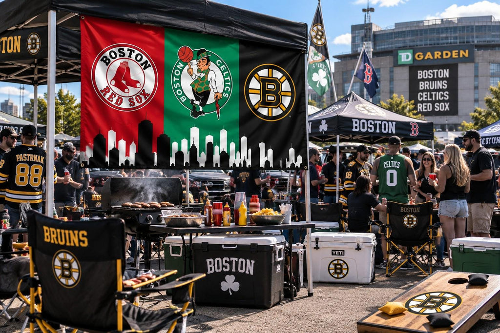 Boston Sports Flag, Red Sox Celtics Bruins Flag, Boston Skyline Flag, Boston Mancave Decor, Massachusetts Sports Fan Gift