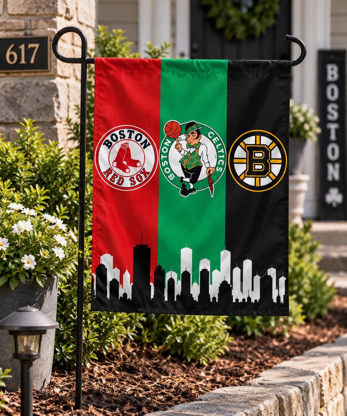 Boston Sports Flag, Red Sox Celtics Bruins Flag, Boston Skyline Flag, Boston Mancave Decor, Massachusetts Sports Fan Gift