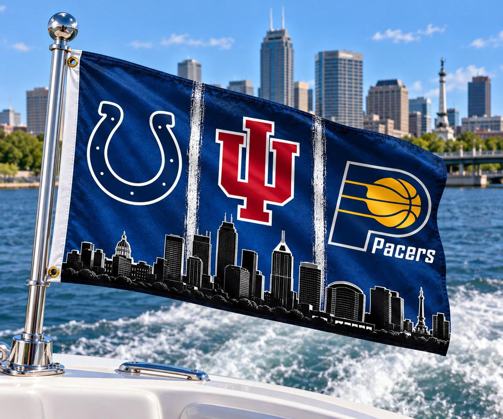 Indianapolis/ Indiana Sports Fans Skyline Flag | Indianapolis Sports Flag | Colts Pacers Banner | Indiana Mancave Decor | Indy Wall Flag