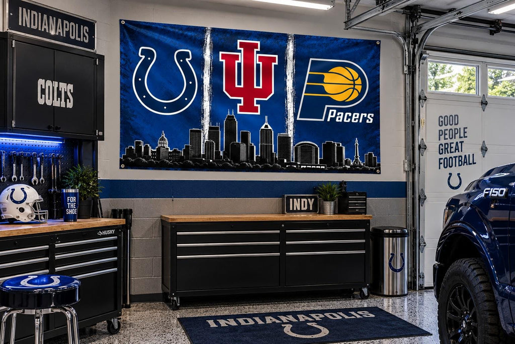 Indianapolis/ Indiana Sports Fans Skyline Flag | Indianapolis Sports Flag | Colts Pacers Banner | Indiana Mancave Decor | Indy Wall Flag