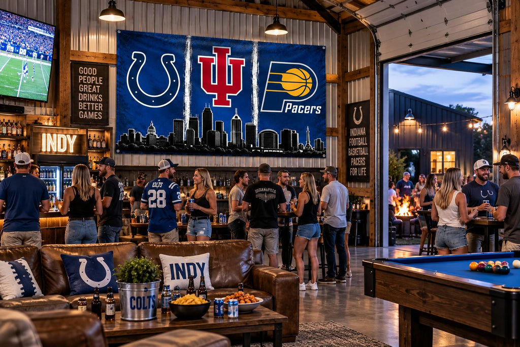 Indianapolis/ Indiana Sports Fans Skyline Flag | Indianapolis Sports Flag | Colts Pacers Banner | Indiana Mancave Decor | Indy Wall Flag