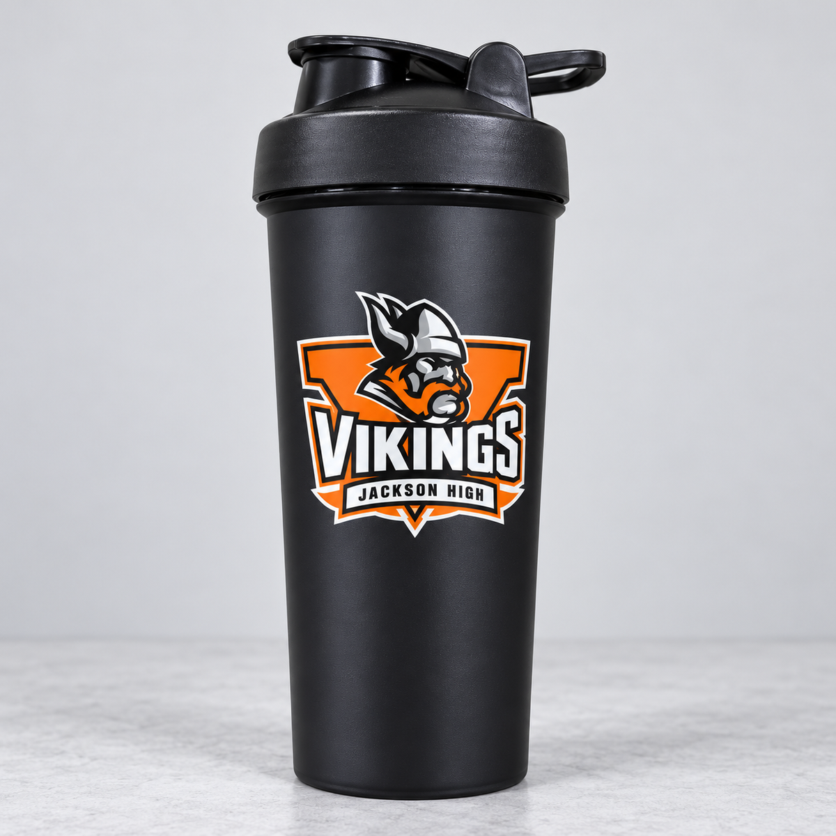 Jackson Vikings black shaker cup — one cup shown from the bulk pack of 120