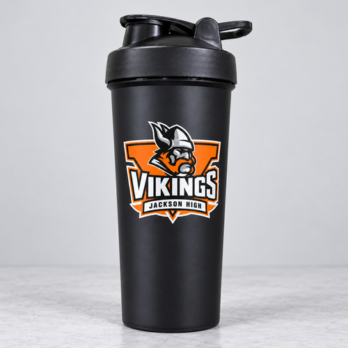 Jackson Vikings black shaker cup — one cup shown from the bulk pack of 120
