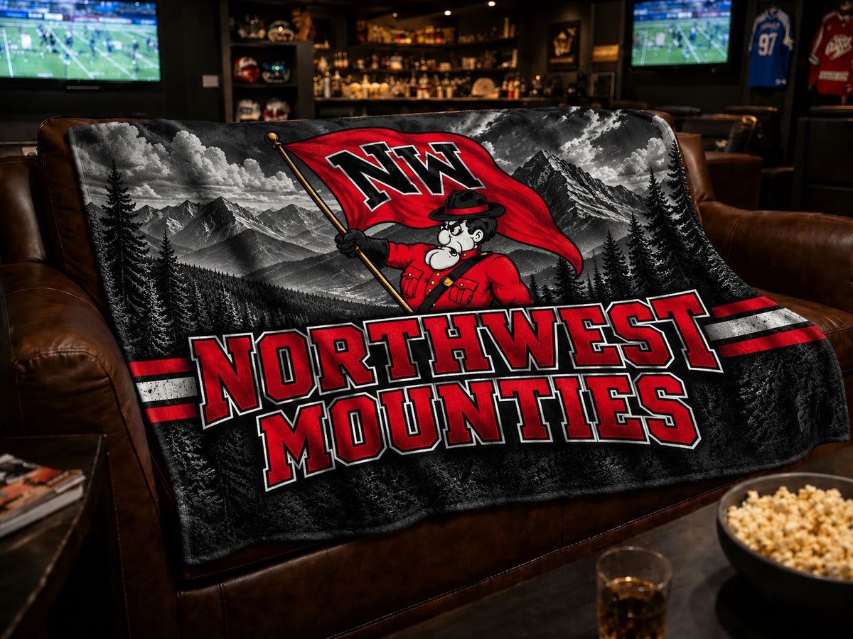 Classic Mountie blanket design, styled mockup