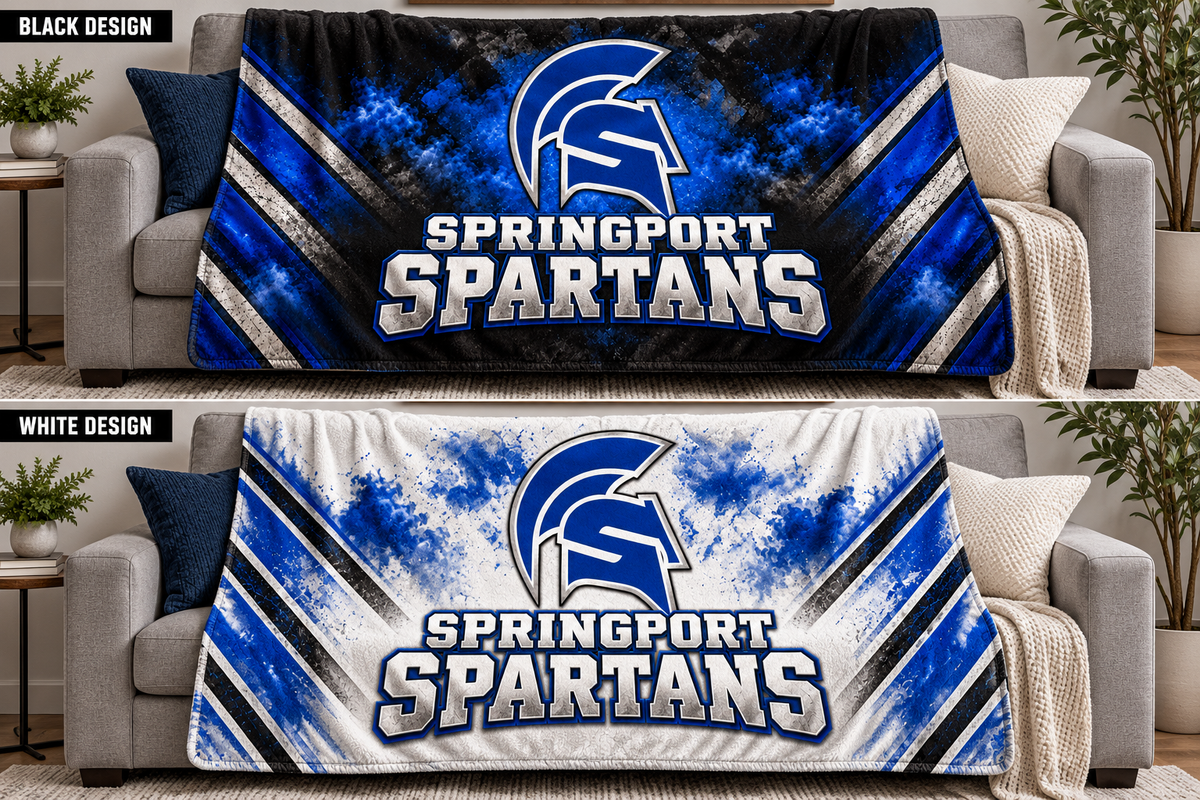 Springport Spartans Black Design (top) and White Design (bottom) — choose one blanket
