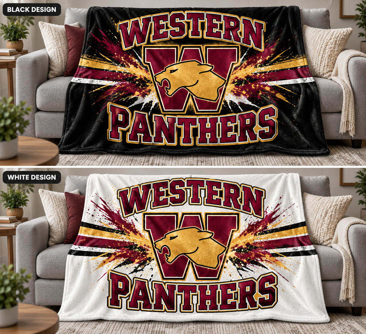 Western Panthers Black Design (top) and White Design (bottom) — choose one blanket
